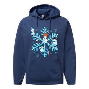 Blue Snowflakes And Snowman Merry Christmas Family Matching Performance Fleece Hoodie