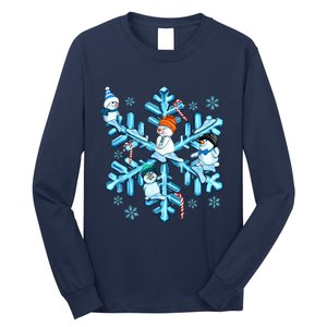 Blue Snowflakes And Snowman Merry Christmas Family Matching Long Sleeve Shirt