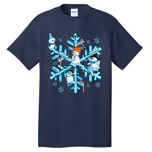 Blue Snowflakes And Snowman Merry Christmas Family Matching Tall T-Shirt