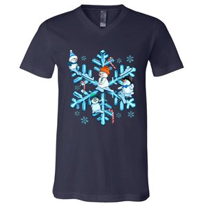 Blue Snowflakes And Snowman Merry Christmas Family Matching V-Neck T-Shirt