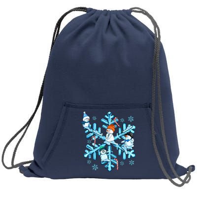 Blue Snowflakes And Snowman Merry Christmas Family Matching Sweatshirt Cinch Pack Bag