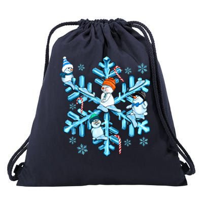 Blue Snowflakes And Snowman Merry Christmas Family Matching Drawstring Bag