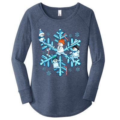 Blue Snowflakes And Snowman Merry Christmas Family Matching Women's Perfect Tri Tunic Long Sleeve Shirt