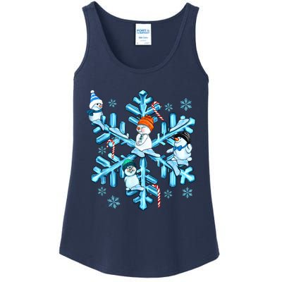 Blue Snowflakes And Snowman Merry Christmas Family Matching Ladies Essential Tank