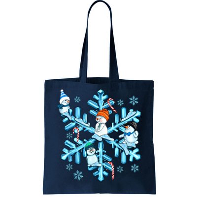 Blue Snowflakes And Snowman Merry Christmas Family Matching Tote Bag