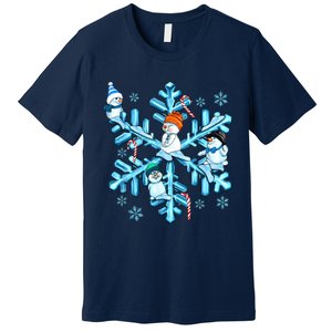 Blue Snowflakes And Snowman Merry Christmas Family Matching Premium T-Shirt