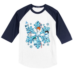 Blue Snowflakes And Snowman Merry Christmas Family Matching Baseball Sleeve Shirt