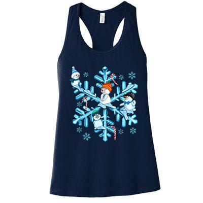 Blue Snowflakes And Snowman Merry Christmas Family Matching Women's Racerback Tank