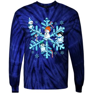 Blue Snowflakes And Snowman Merry Christmas Family Matching Tie-Dye Long Sleeve Shirt