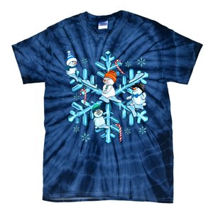 Blue Snowflakes And Snowman Merry Christmas Family Matching Tie-Dye T-Shirt