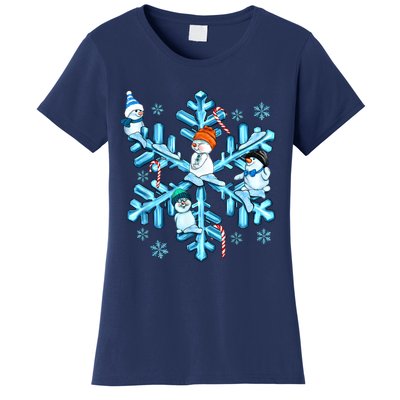 Blue Snowflakes And Snowman Merry Christmas Family Matching Women's T-Shirt