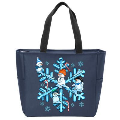 Blue Snowflakes And Snowman Merry Christmas Family Matching Zip Tote Bag