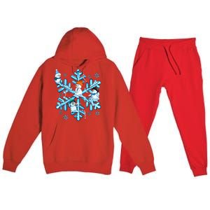 Blue Snowflakes And Snowman Merry Christmas Family Matching Premium Hooded Sweatsuit Set