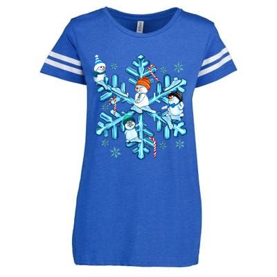 Blue Snowflakes And Snowman Merry Christmas Family Matching Enza Ladies Jersey Football T-Shirt