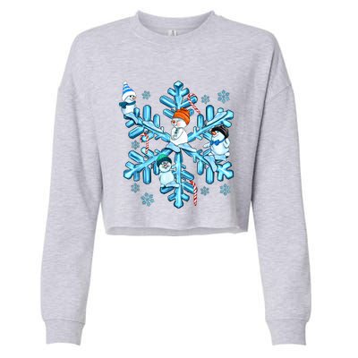 Blue Snowflakes And Snowman Merry Christmas Family Matching Cropped Pullover Crew