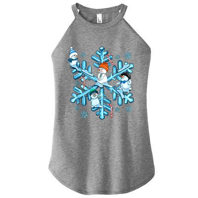 Blue Snowflakes And Snowman Merry Christmas Family Matching Women's Perfect Tri Rocker Tank