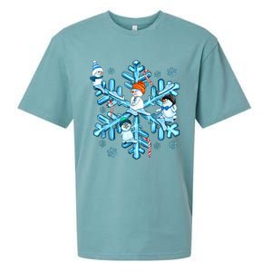 Blue Snowflakes And Snowman Merry Christmas Family Matching Sueded Cloud Jersey T-Shirt