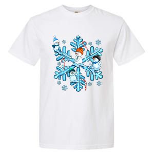 Blue Snowflakes And Snowman Merry Christmas Family Matching Garment-Dyed Heavyweight T-Shirt