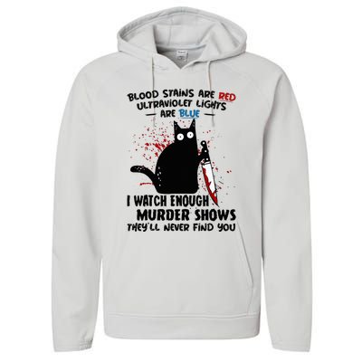 Blood Stains Are Red Ultraviolet Lights Are Blue Cat Performance Fleece Hoodie