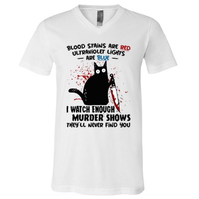 Blood Stains Are Red Ultraviolet Lights Are Blue Cat V-Neck T-Shirt