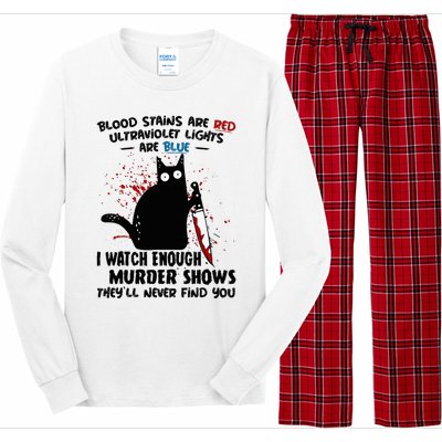 Blood Stains Are Red Ultraviolet Lights Are Blue Cat Long Sleeve Pajama Set