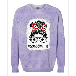 Bleached Soccer Aunt Life Messy Bun Mother's Day Colorblast Crewneck Sweatshirt