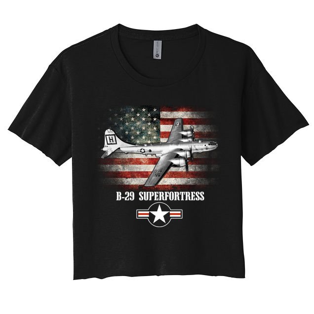Bgift29 Superfortress American Flag Patriotic Gift Usaf Gift Crop Top