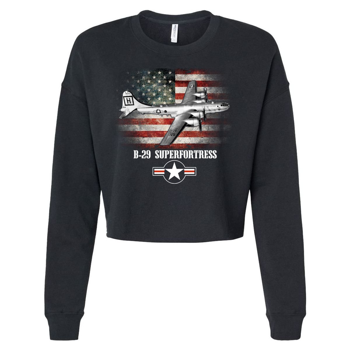 Bgift29 Superfortress American Flag Patriotic Gift Usaf Gift Cropped Pullover Crew