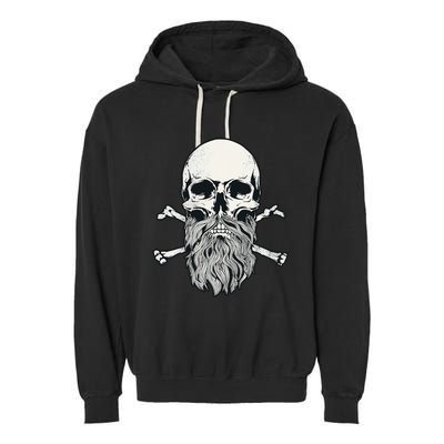 Bearded Skull and Crossbones Pirate Beard Garment-Dyed Fleece Hoodie