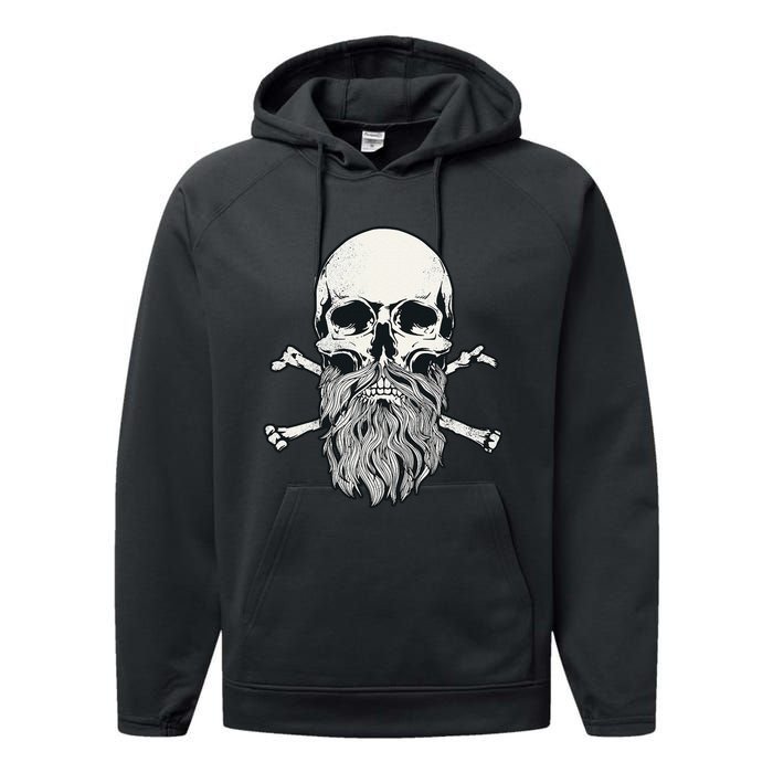 Bearded Skull and Crossbones Pirate Beard Performance Fleece Hoodie