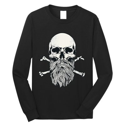 Bearded Skull and Crossbones Pirate Beard Long Sleeve Shirt