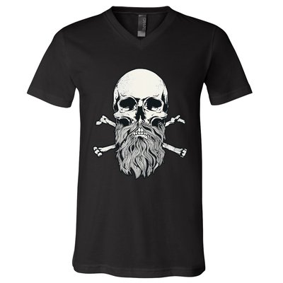 Bearded Skull and Crossbones Pirate Beard V-Neck T-Shirt