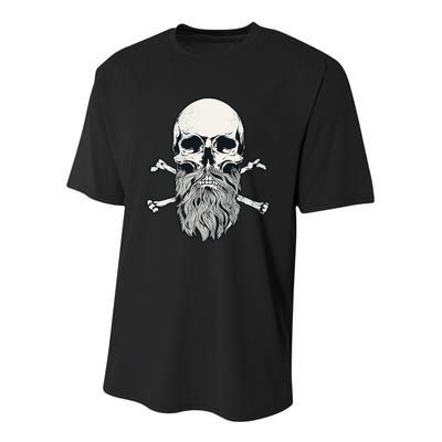 Bearded Skull and Crossbones Pirate Beard Youth Performance Sprint T-Shirt