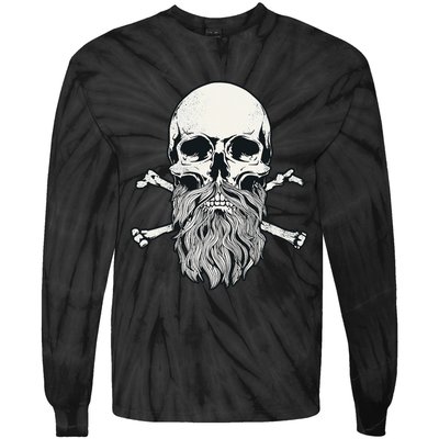 Bearded Skull and Crossbones Pirate Beard Tie-Dye Long Sleeve Shirt