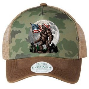 Bigfoot Sasquatch American Flag Full Moon Patriotic Legacy Tie Dye Trucker Hat