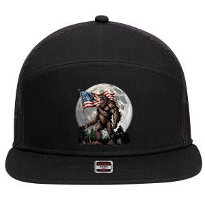 Bigfoot Sasquatch American Flag Full Moon Patriotic 7 Panel Mesh Trucker Snapback Hat