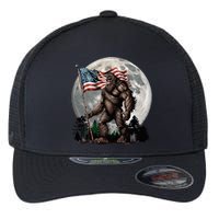 Bigfoot Sasquatch American Flag Full Moon Patriotic Flexfit Unipanel Trucker Cap