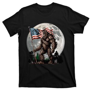 Bigfoot Sasquatch American Flag Full Moon Patriotic T-Shirt