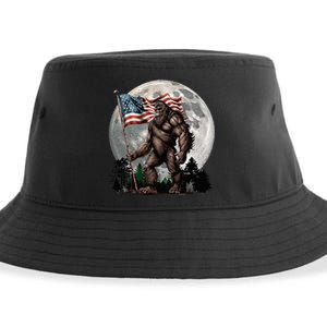 Bigfoot Sasquatch American Flag Full Moon Patriotic Sustainable Bucket Hat