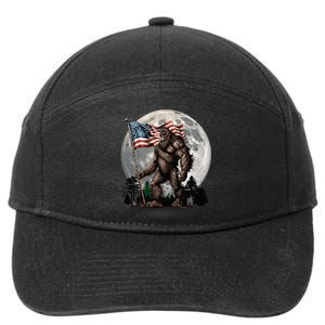 Bigfoot Sasquatch American Flag Full Moon Patriotic 7-Panel Snapback Hat