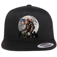 Bigfoot Sasquatch American Flag Full Moon Patriotic Flat Bill Trucker Hat