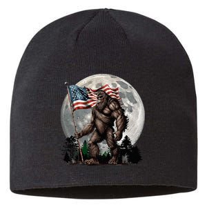 Bigfoot Sasquatch American Flag Full Moon Patriotic Sustainable Beanie