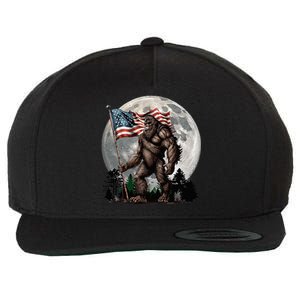 Bigfoot Sasquatch American Flag Full Moon Patriotic Wool Snapback Cap