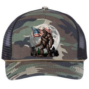 Bigfoot Sasquatch American Flag Full Moon Patriotic Retro Rope Trucker Hat Cap