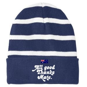 British Slogans All Good Thanks Mate Striped Beanie with Solid Band