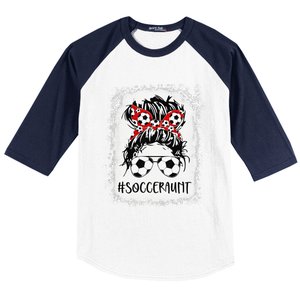 Bleached Soccer Aunt Life Messy Bun Women Mother's Day Baseball Sleeve Shirt