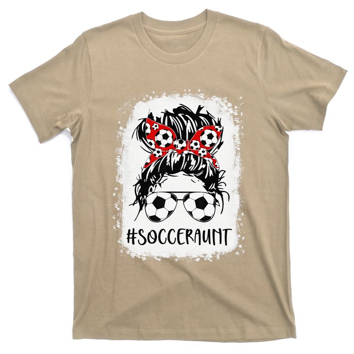 Bleached Soccer Aunt Life Messy Bun Women Mother's Day T-Shirt