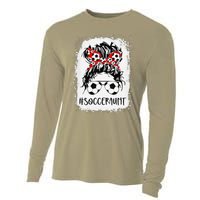 Bleached Soccer Aunt Life Messy Bun Women Mother's Day Cooling Performance Long Sleeve Crew