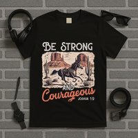 Be Strong And Courageous Horse Western Christian Cowgirl T-Shirt