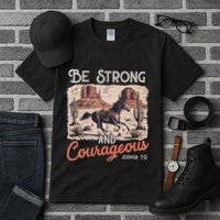 Be Strong And Courageous Horse Western Christian Cowgirl Tall T-Shirt